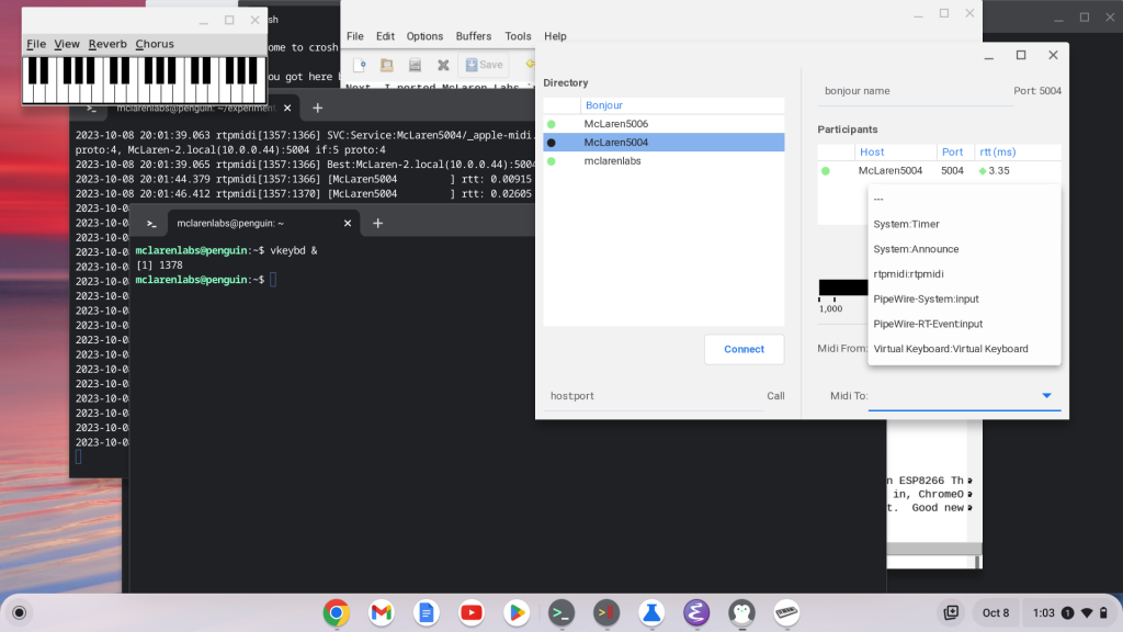 Chromebook Crostini Linux and MIDI McLaren Labs2