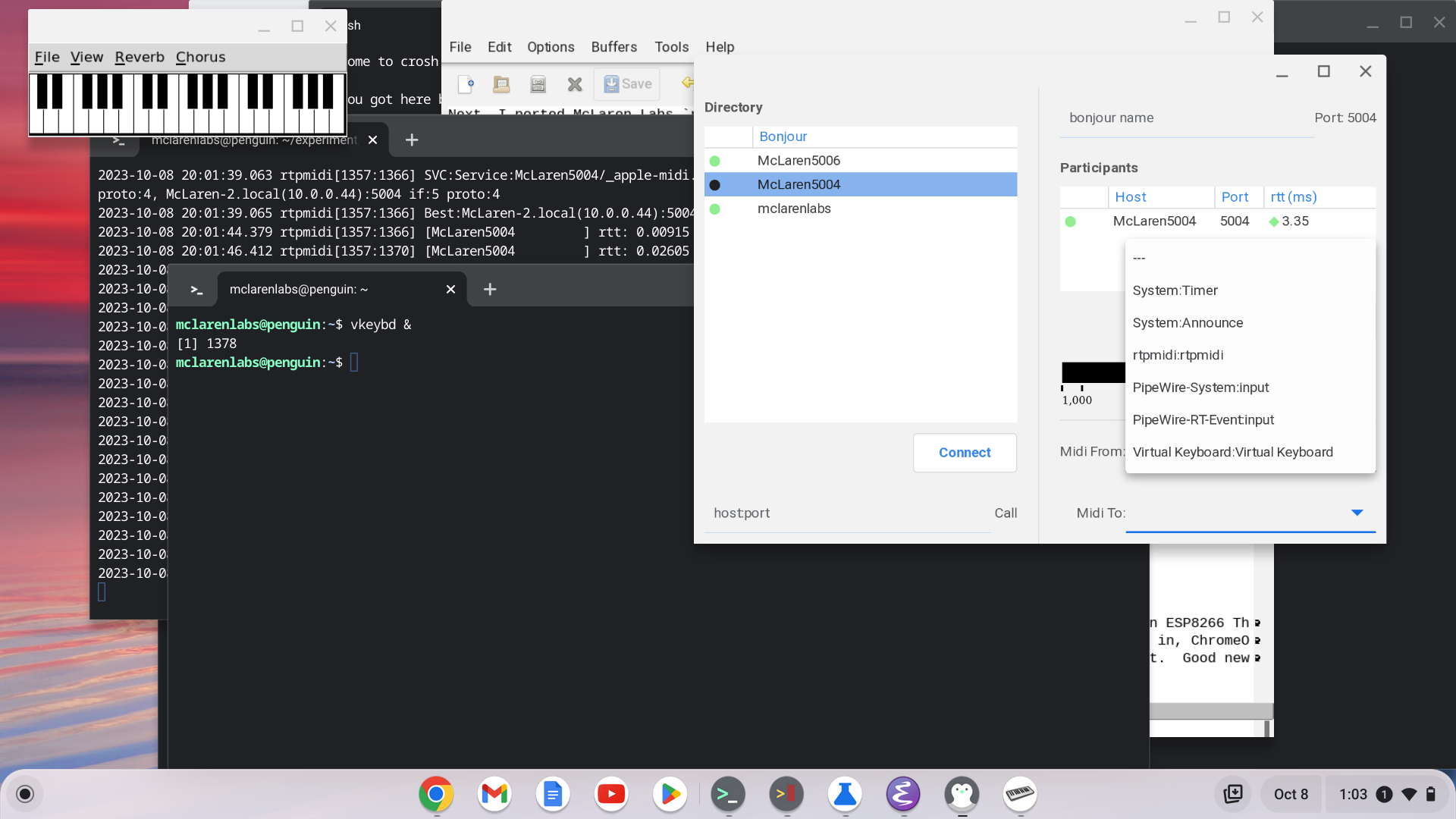 Chromebook, Crostini Linux and MIDI McLaren Labs2
